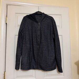 John Varvatos Black Heather Wool Blend Leather Trim Zip-Up Hoodie Jacket Size XL